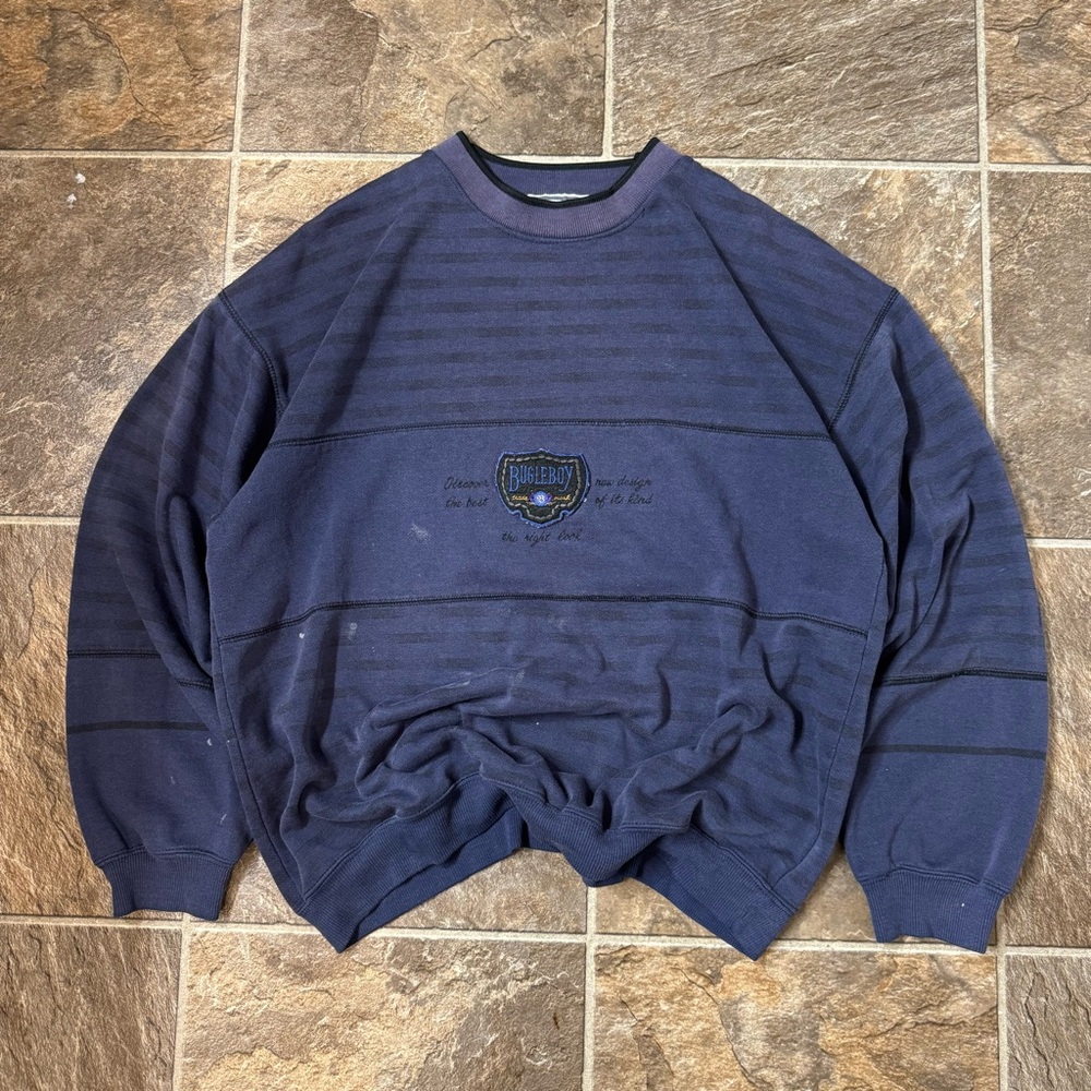 Vintage Bugle Boy Sweatshirt Mens Medium Striped Crewneck Pullover Skate